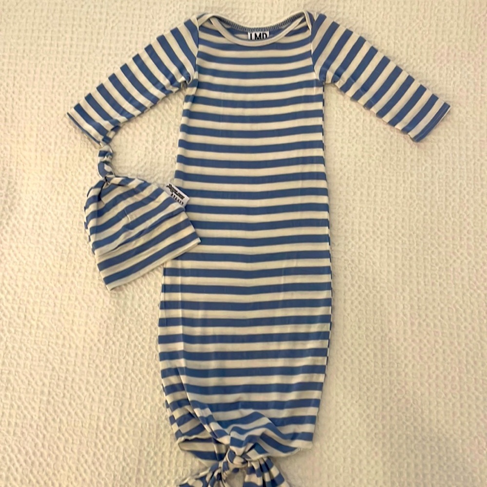 Little miss dessa (LMD) striped knotted gown and matching hat; size 0-3 months